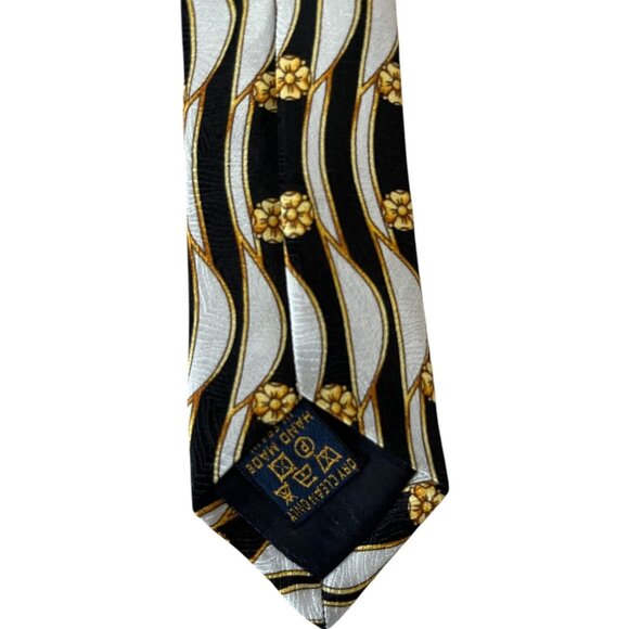 VTG Richel Royal Silk Necktie – Handmade in Spain – Black Gold Floral – 60" x 4" - Picture 4 of 6